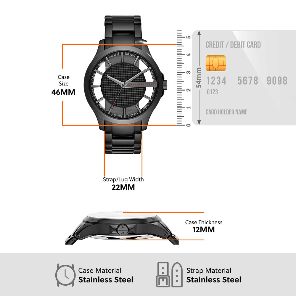 Three-Hand Black Stainless Steel Watch