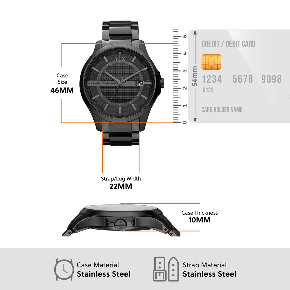 Three-Hand Date Black Stainless Steel Watch