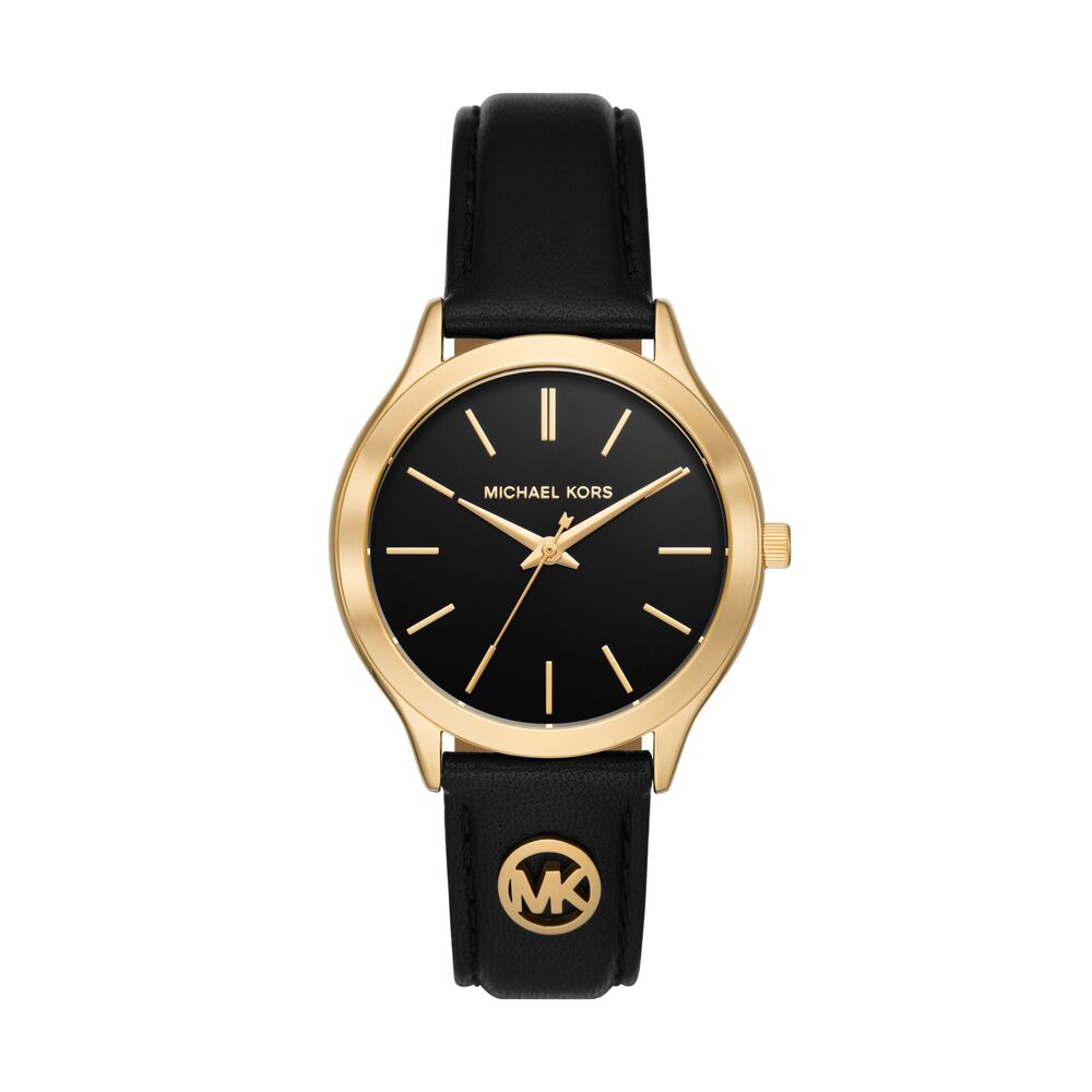 Slim Runway Three-Hand Black Leather Watch