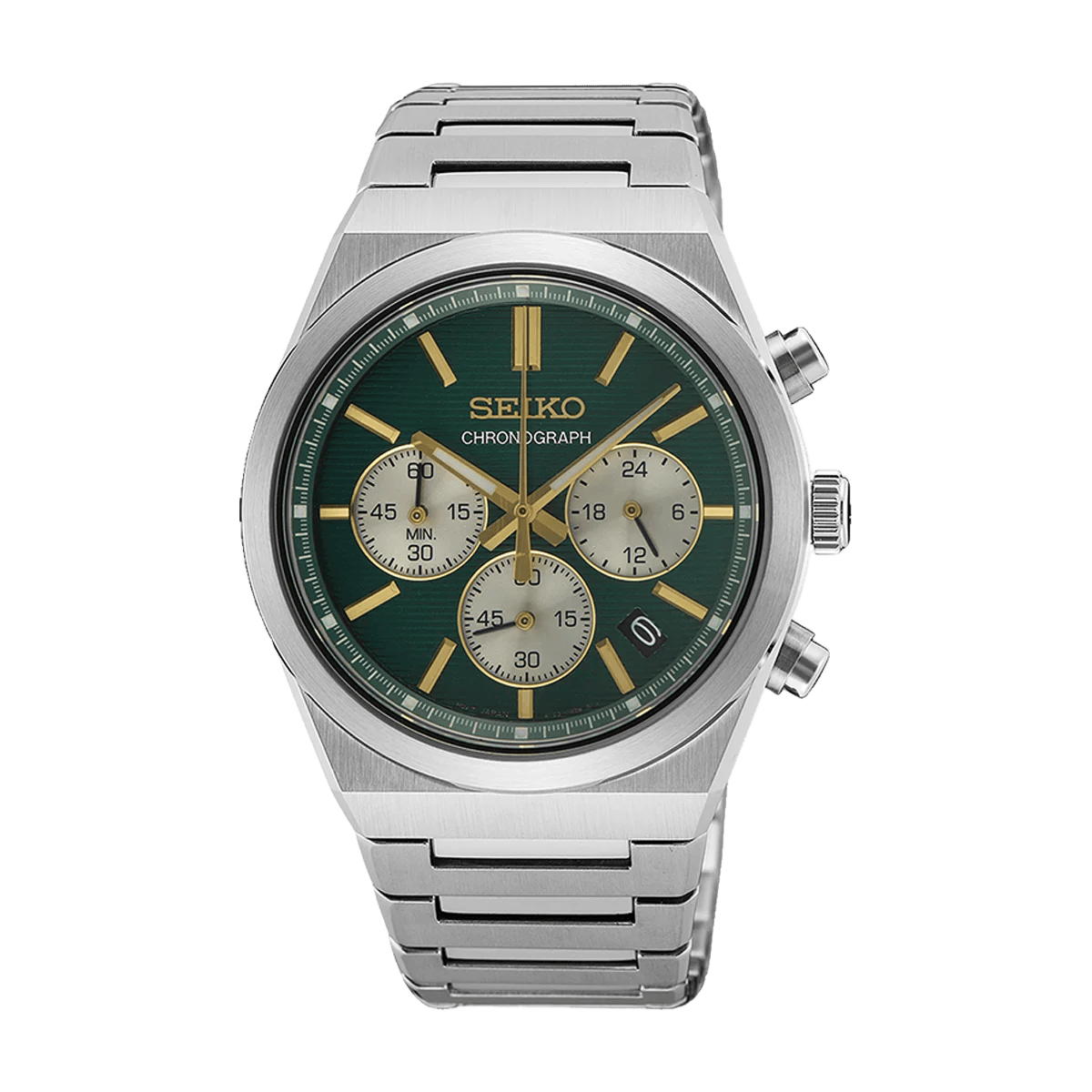 seiko men’s quartz chronograph watch with green dial ssb461p1