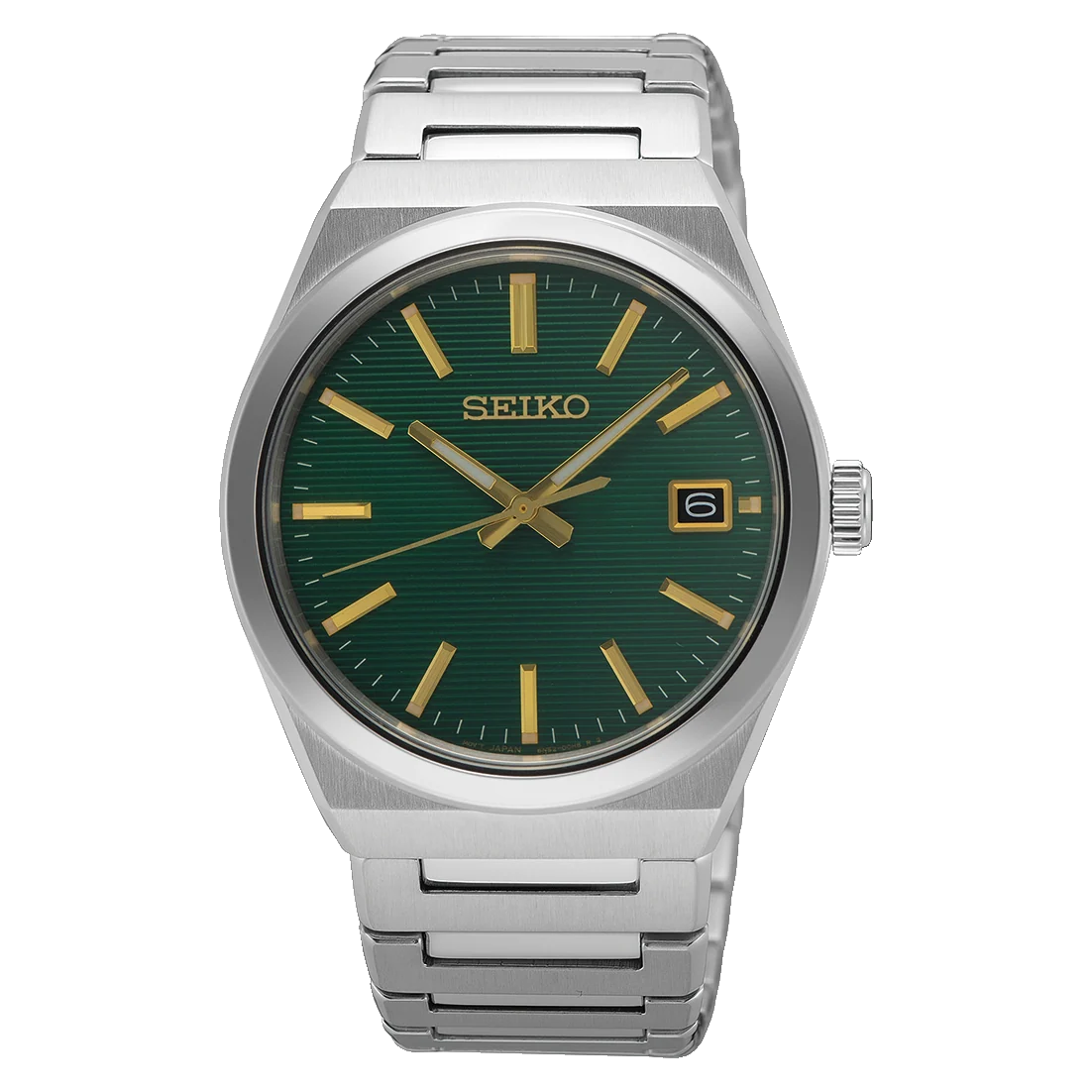 seiko men’s quartz watch with textured green dial sur601p1