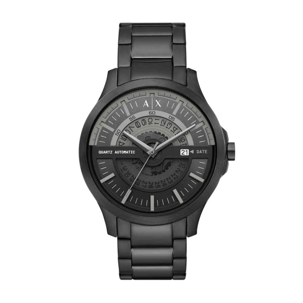 Automatic Quartz Three-Hand Date Black Stainless Steel Watch