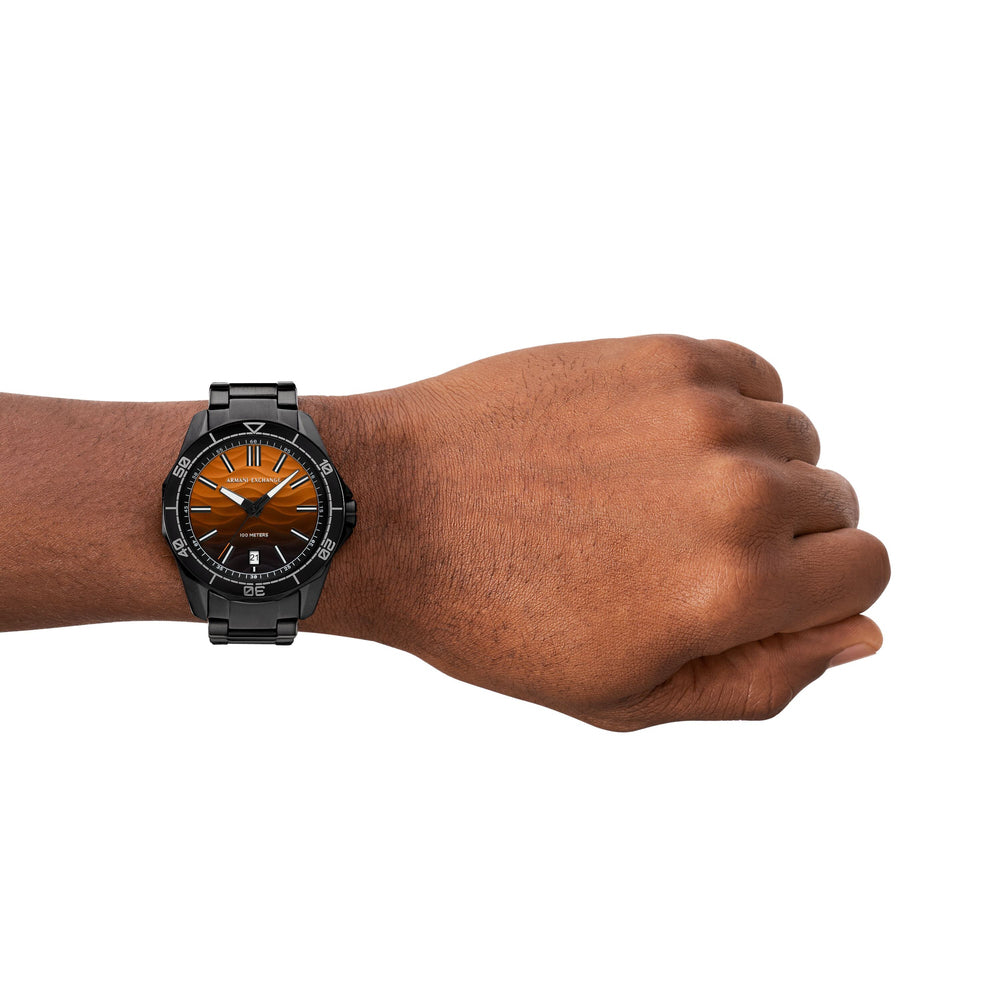 Three-Hand Date Black Stainless Steel Watch