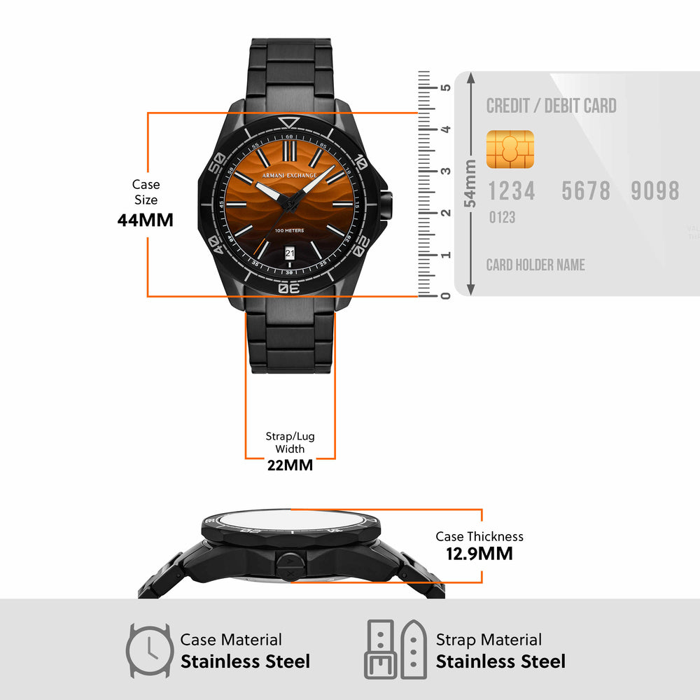 Three-Hand Date Black Stainless Steel Watch