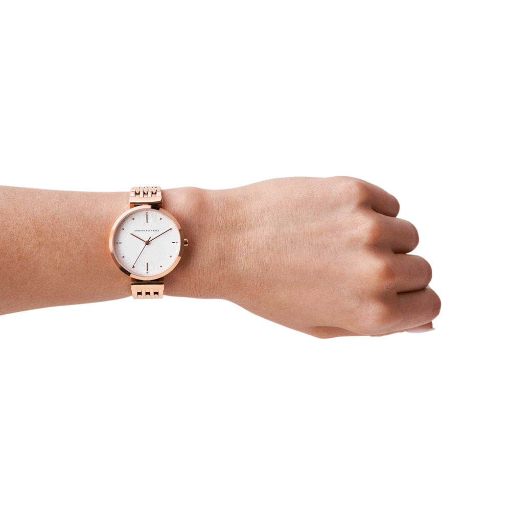 Three-Hand Rose Gold-Tone Stainless Steel Watch