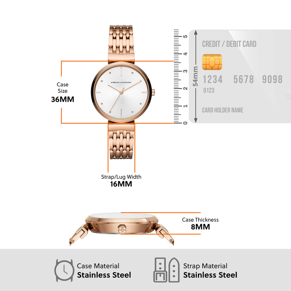 Three-Hand Rose Gold-Tone Stainless Steel Watch