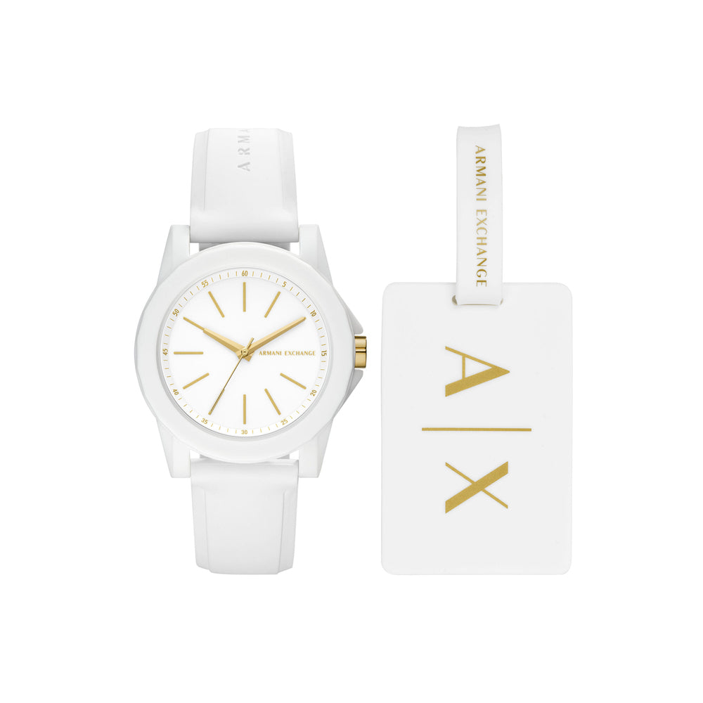 Three-Hand White Silicone Watch and Luggage Tag Gift Set