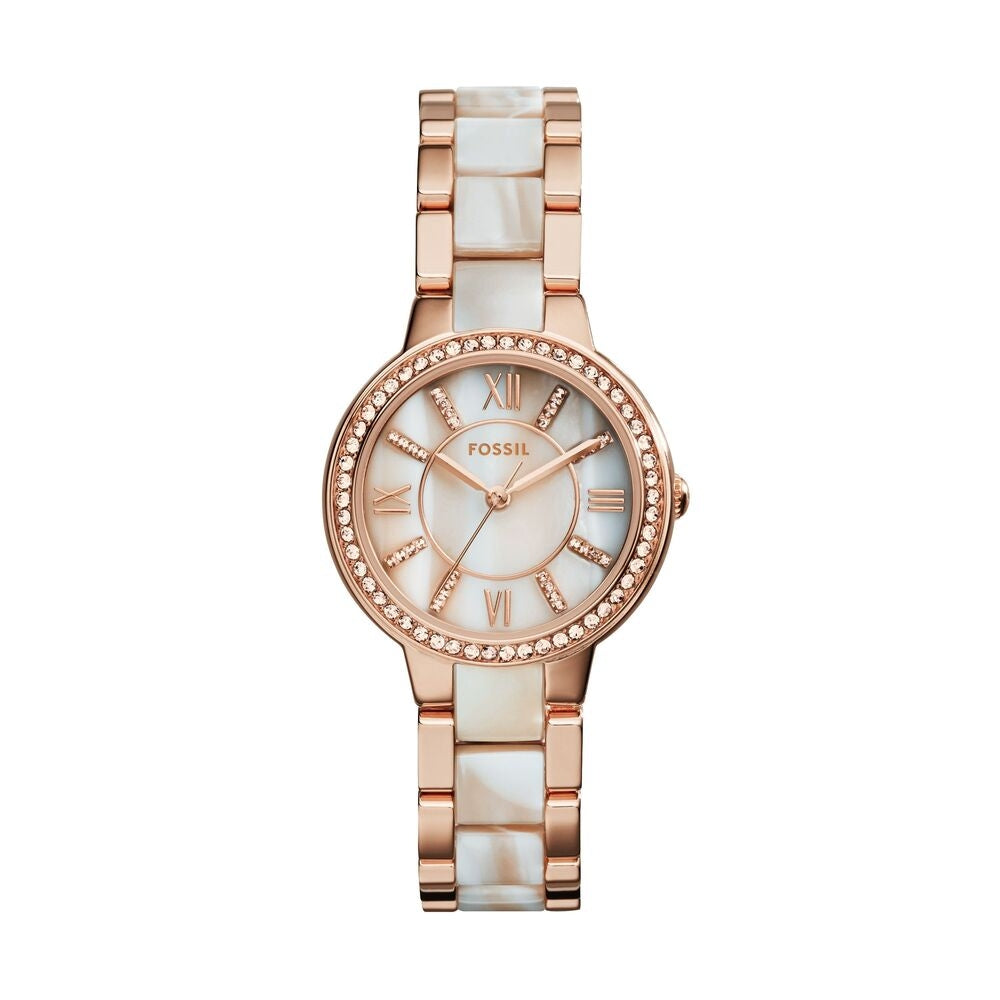 Virginia Three-Hand Day-Date Rose Gold-Tone and Horn Acetate