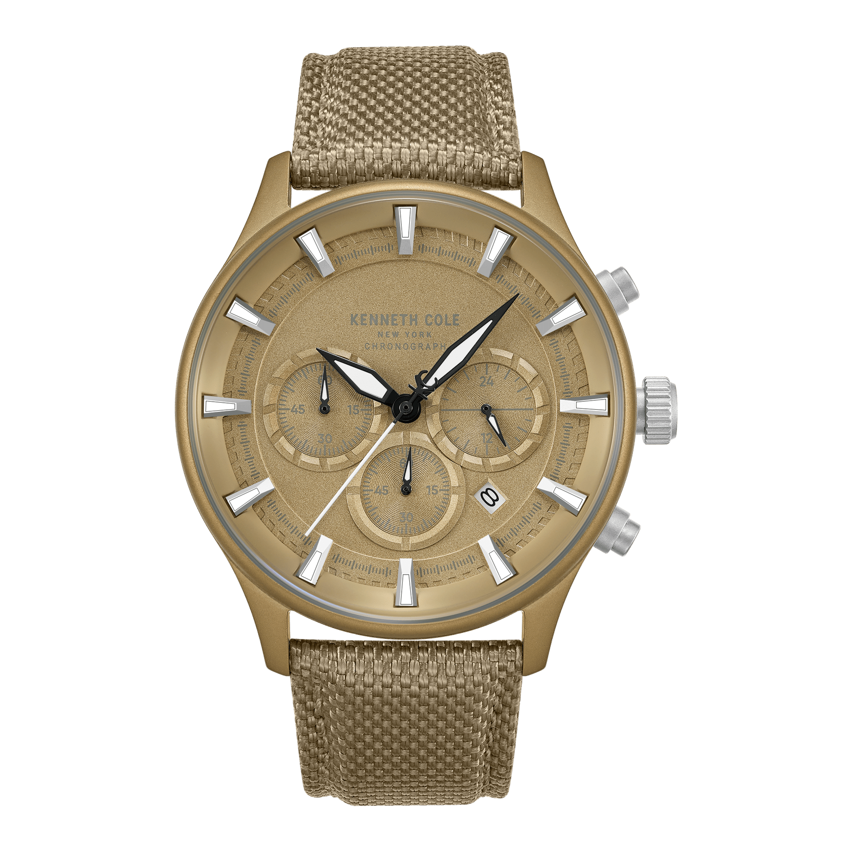 kenneth cole quartz chronograph khaki dial brown nylon strap watch kcwgo0058403mnw